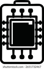 Vector Stylized Microchip Icon with Symmetrical Pins and Minimalist Schematic Design on White Background