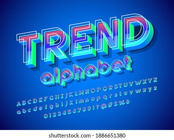 Vector of stylized modern alphabet design with uppercase, lowercase, numbers and symbols