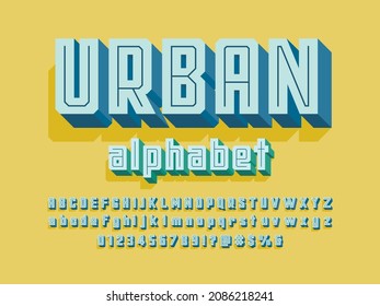 Vector de diseño de alfabeto moderno estilizado con mayúsculas, minúsculas, números y símbolos