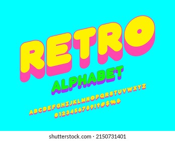 Vector of stylized modern bold alphabet design with uppercase, numbers and symbols