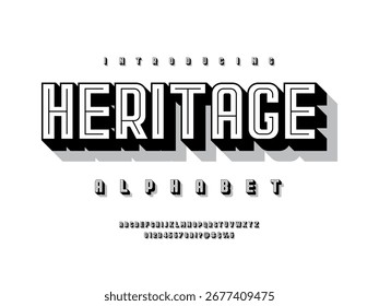 Vector of stylized modern bold alphabet design with uppercase, numbers and symbols