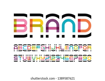 vector of stylized modern color font and alphabet with black und