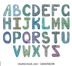 Vector of stylized modern colorful font and alphabet. Cute and funny alphabet isolated on the white background