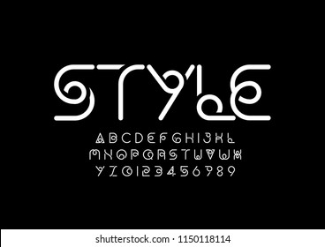 Vector of stylized modern font and alphabet