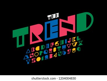 Vector of stylized modern font and alphabet