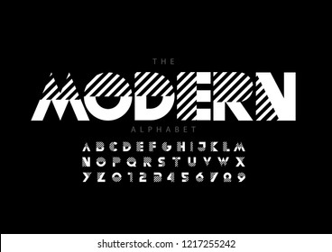 Vector of stylized modern font and alphabet