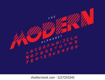 Vector of stylized modern font and alphabet