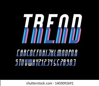 vector of stylized modern font and alphabet from two colors with effect of transparency against a dark background