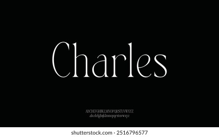 Vector of stylized modern glamorous style alphabet design with uppercase, lowercase, numbers and symbols