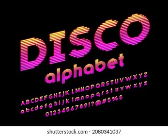 Vector of stylized modern vibrant color alphabet design with uppercase, lowercase, numbers and symbols