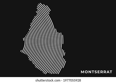 Vector of Stylized Montserrat Map in Simple Striped White Flat Line on Black Background.