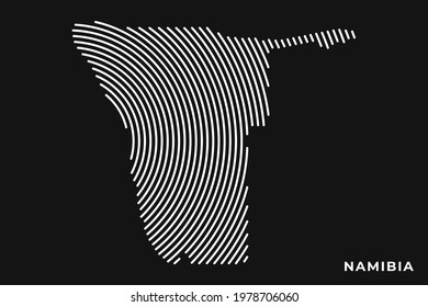 Vector of Stylized Namibia Map in Simple Striped White Flat Line on Black Background.