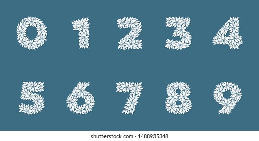 Vector stylized numbers with leaves