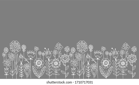 Vector stylized ornament of flowers and leaves on a gray background, ideal for creating a seamless pattern, lace