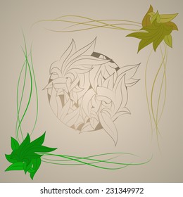 Vector stylized ornament in the shape of leaves, angular pattern.