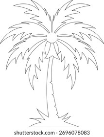 Vector stylized outline of a palm tree with large fronds isolated on white background