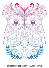 Vector stylized owl. Decorative bird. Doodle. Picture painted by hand. Art.