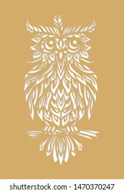 Vector stylized owl silhouette. Laser cutting template. Die cut card.