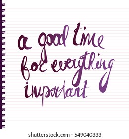Vector stylized page from notebook with a motivational inscription. Time management and concentration themes, design element, illustration for web and social media.