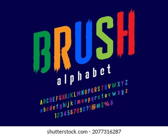 Vector of stylized paintbrush alphabet design with uppercase, lowercase, numbers and symbols