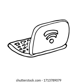 portátil pintado con estilo vectorial con signo WiFi en fondo blanco