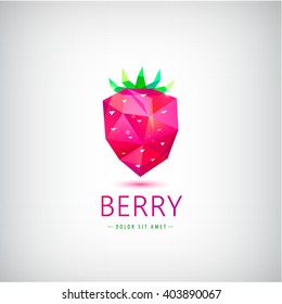 Vector stylized paper origami faceted berry, pink red modern strawberry logo, icon, emblem isolated. Food, eco, organic farm logo, sign