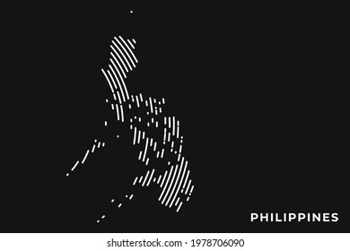 Vector of Stylized Philippines Map in Simple Striped White Flat Line on Black Background.