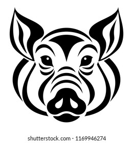 Vector stylized pig face tattoo sketch or template for 2019 new year greeting card