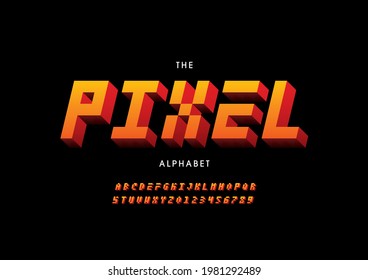 Vector of stylized pixel alphabet and font