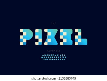 Vector of stylized pixel alphabet and font
