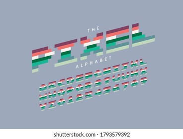 Vector of stylized pixel font and alphabet