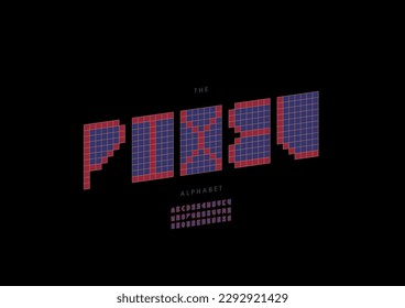 Vector of stylized pixel font and alphabet