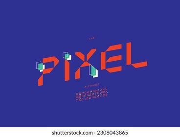 Vector of stylized pixel font and alphabet