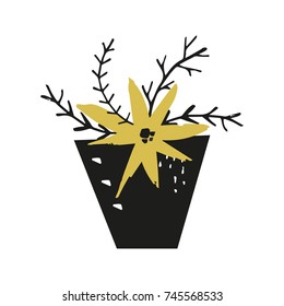 Vector stylized plant in pot. Poster, postcard, sticker, print, element for design and other.