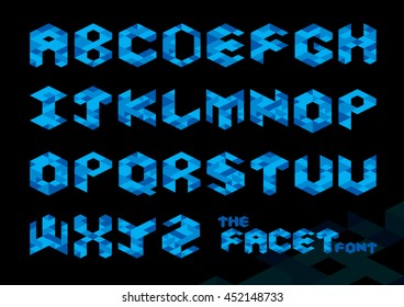 Vector of stylized polygonal font and alphabet