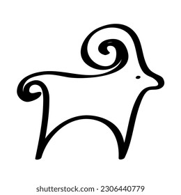 Vector Stylized Ram Illustration Isolated On White Background. Tribal style design element.
