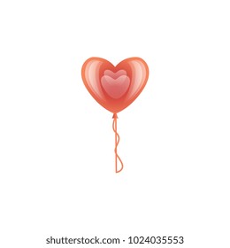Vector stylized red air balloon in heart shape icon. Happy valentines day romantic invitation card template with love symbol. Isolated holiday illustration on white background.