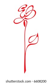 Vector stylized red rose isolated on white