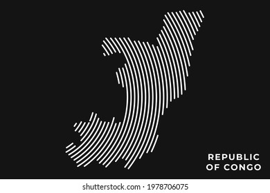 Vector of Stylized Republic of Congo Map in Simple Striped White Flat Line on Black Background.