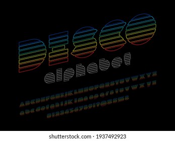 Vector of stylized retro alphabet design with uppercase, lowercase, numbers and symbols