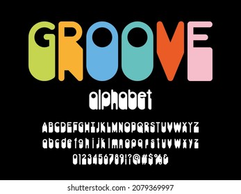 Vector of stylized retro alphabet design with uppercase, lowercase, numbers and symbols