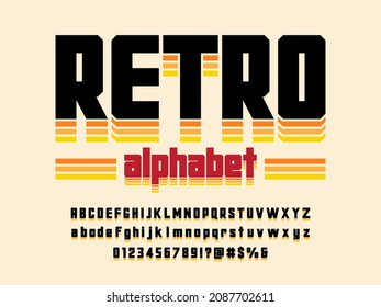 Vector of stylized retro alphabet design with uppercase, lowercase, numbers and symbols