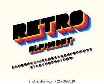 Vector of stylized retro alphabet design with uppercase, numbers and symbols