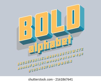 Vector of stylized retro bold alphabet design with uppercase, numbers and symbols