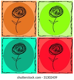 Vector Stylized Retro Flowers