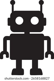 Vector Stylized Retro Robot Icon in Bold Black Silhouette and Simple Design