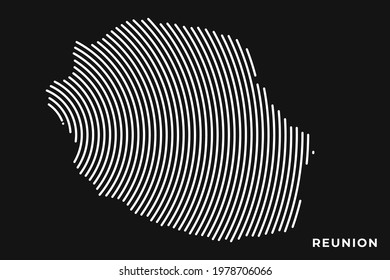 Vector of Stylized Reunion Map in Simple Striped White Flat Line on Black Background.