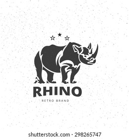 Vector Stylized Rhino in Vintage Style for Logotype, Label, Badge, T-shirts and other Design. Artistic Silhouette wild animal. 