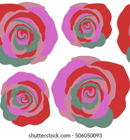 Vector stylized roses. Denim floral background. Jeans background with red rose flowers. Denim seamless pattern. Blue jeans cloth.
