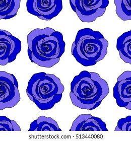 Vector stylized roses. Denim floral background. Jeans background with blue rose flowers. Denim seamless pattern. Blue jeans cloth.
